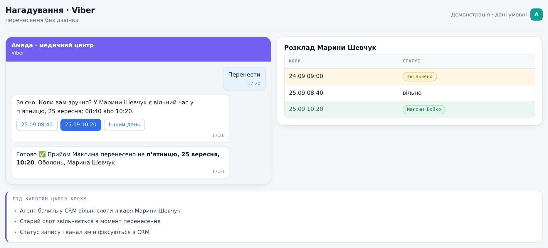 Перенесення візиту у Viber і розклад лікаря
